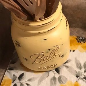 Decorative Yellow mason jar utensil Holder. :)